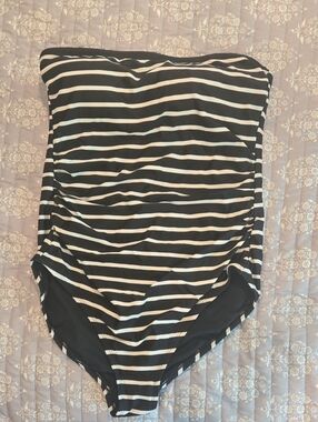 Kona Sol Black and White Striped One-Piece Swimsuit